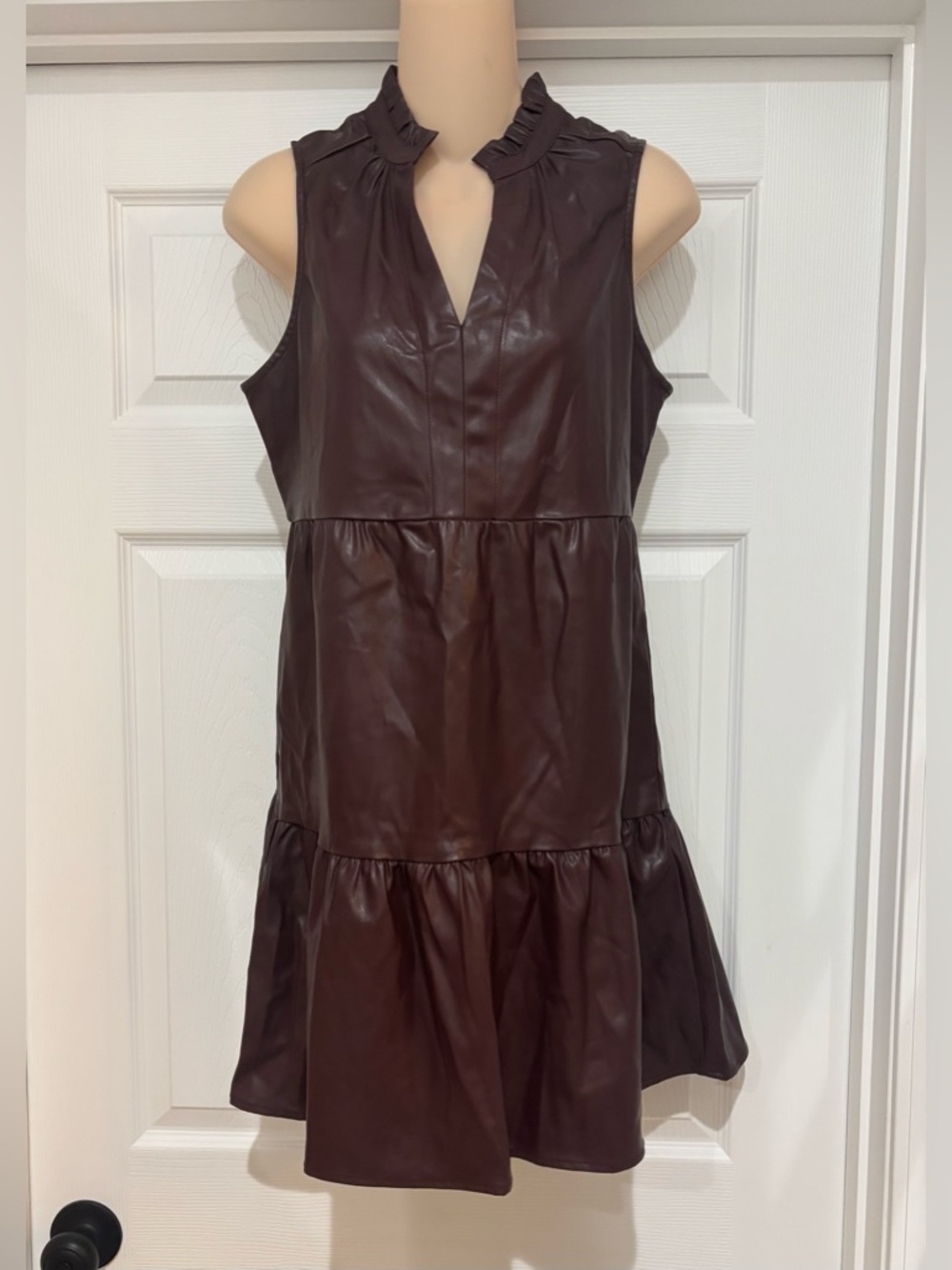 Dear John Faux Leather Dress in Wine
